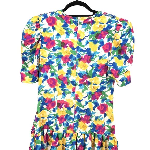 Vintage Plaza South Floral Puff Sleeve Smocked Drop Waist Midi Dress Size 8 - Picture 8 of 14